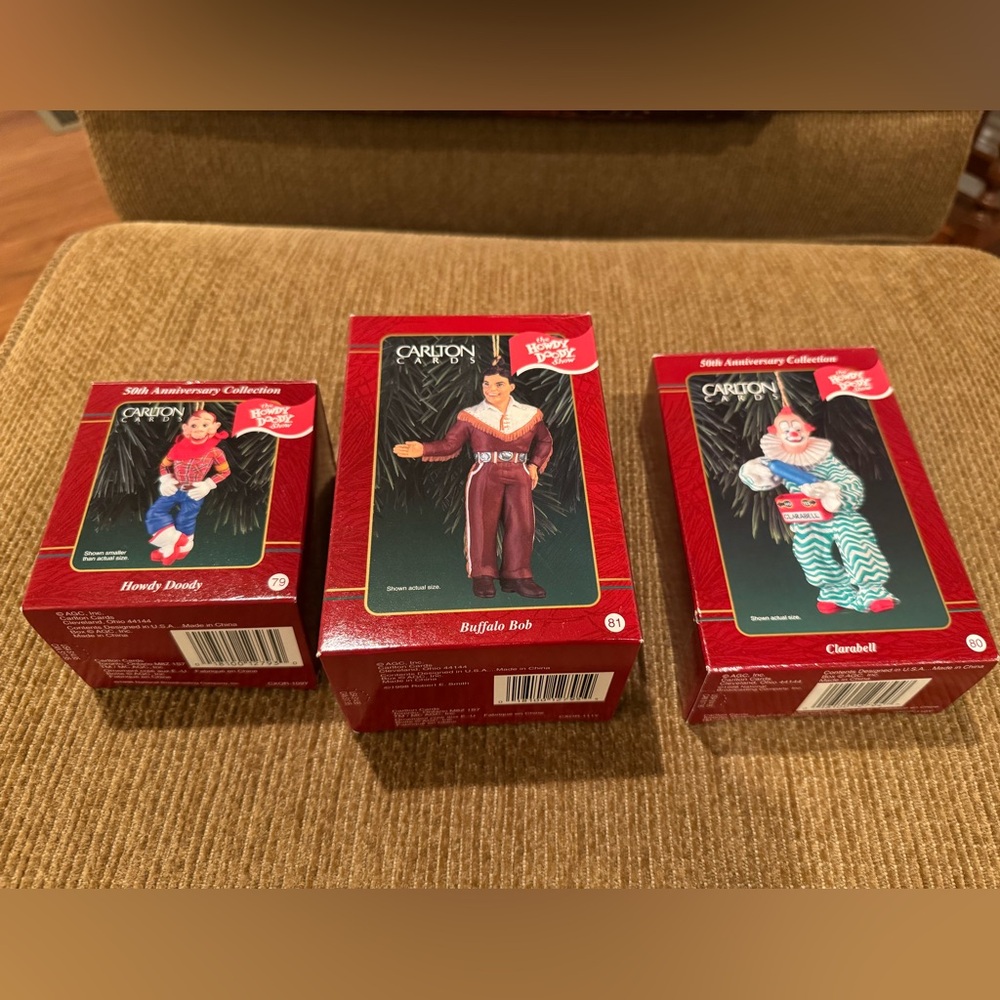 Howdy Doody Buffalo Bob and Clarabell Christmas Ornaments